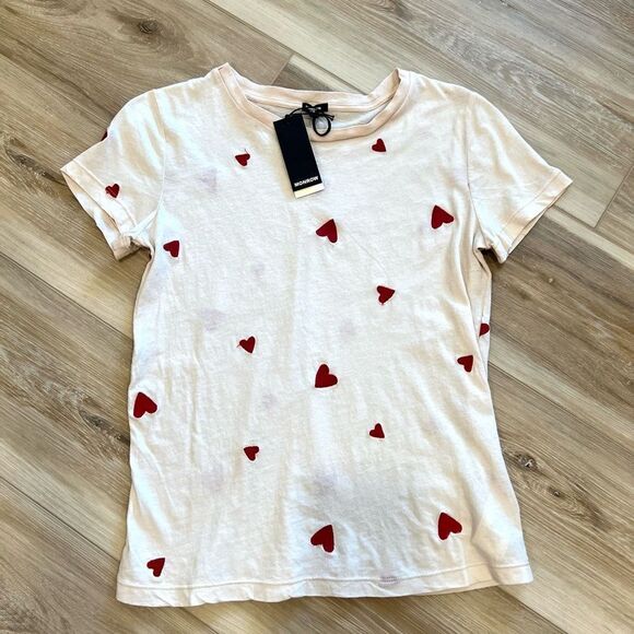 MONROW Heart Print Tee Shirt Size XS - Picture 1 of 9